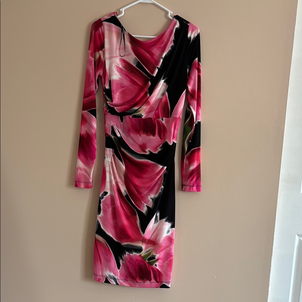 Elegant Floral Pink and Black Dress
